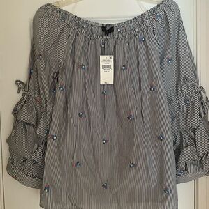Sanctuary Gray Smocked 3/4 Sleeve Blouse